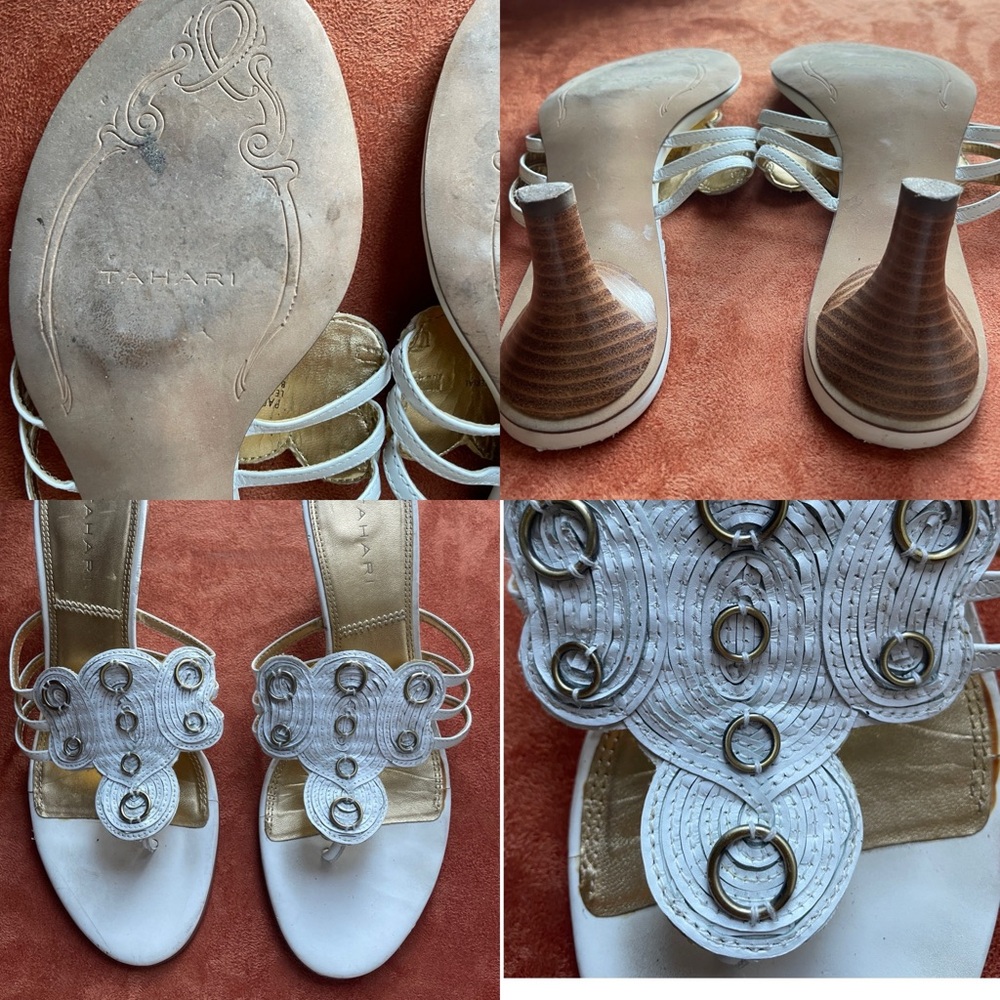 TAHARI White LEATHER PARADISE Strappy SANDALS Size 9M - Picture 2 of 16